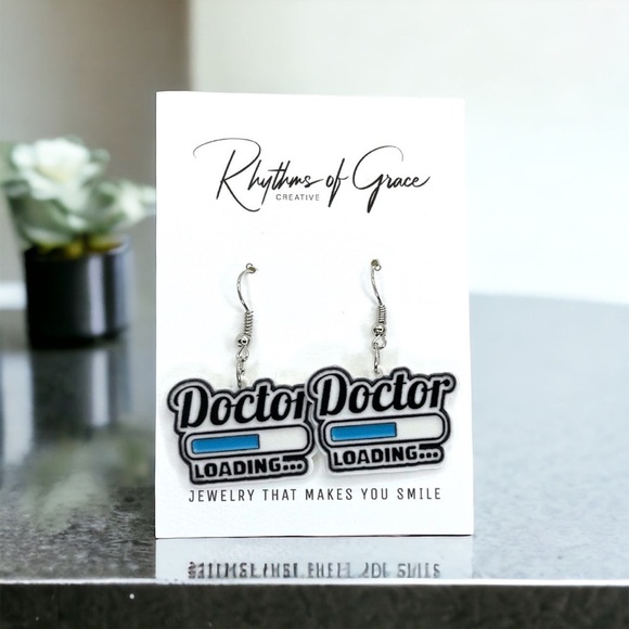 “Doctor Loading” Dangle Earrings - A Prescription for Fun! 🎉 NWT White Coat Gift - Picture 2 of 6